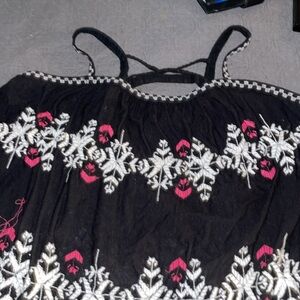 Free People women's black embroidered open shoulder viscose